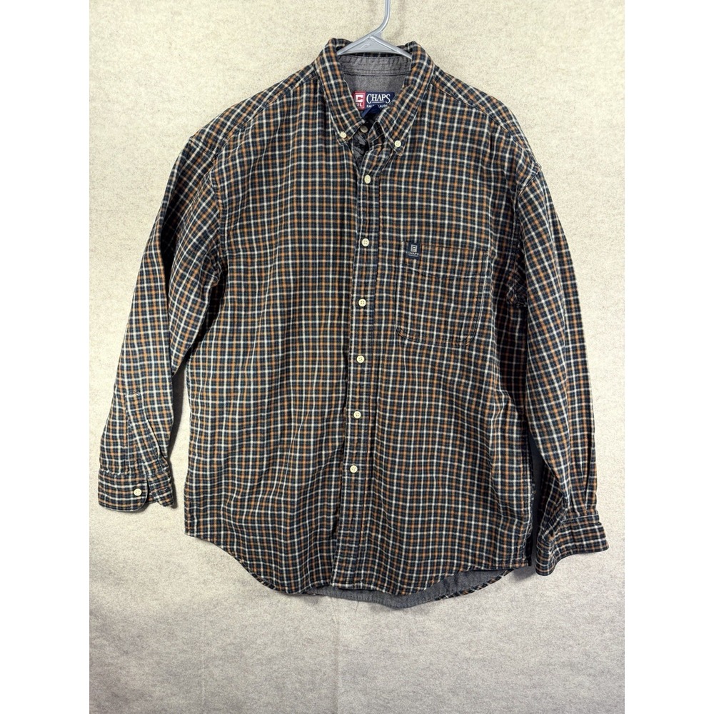 Chaps Ralph Lauren Orange & Black Plaid Men's Flannel Shirt, Large